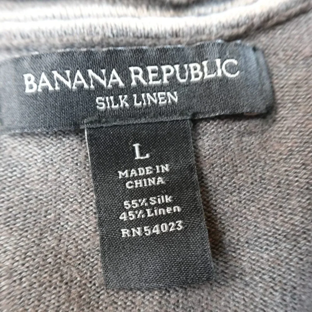 Banana Republic Sweater Mens L Gray Silk Linen V Neck Long Sleeve Pullover Soft‎